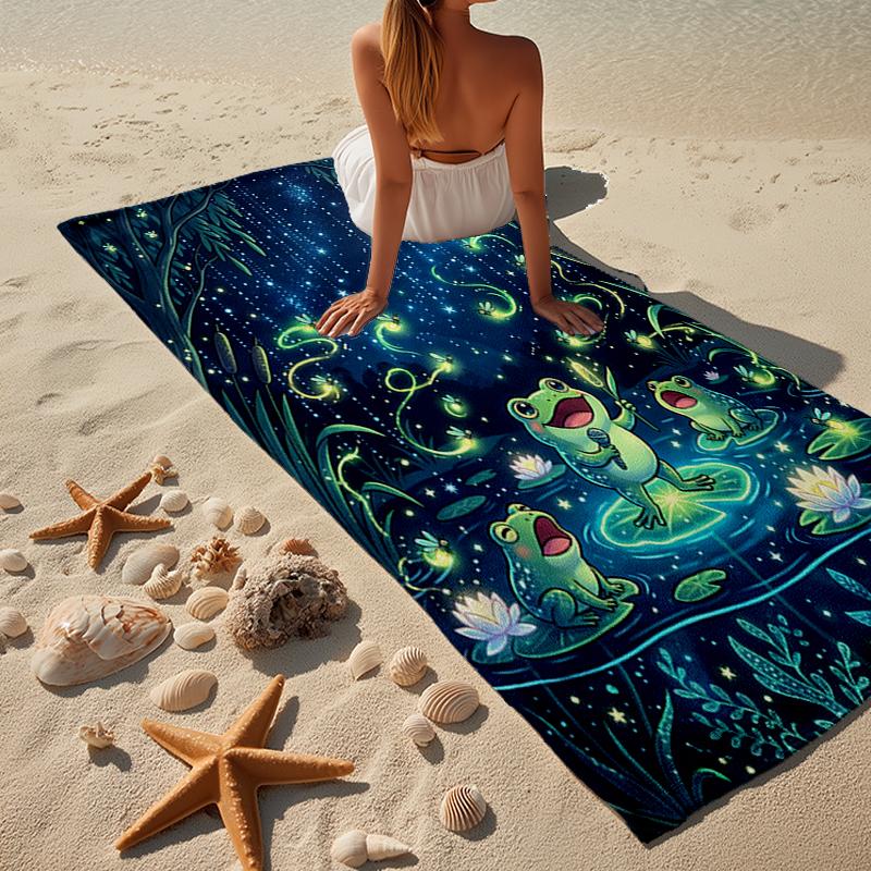 Frogs Singing In The Pond Beach Towel, Super Soft Microfiber, Gift for Her/Him, Birthday, for Pool, Beach, Travel, Home Decor Fan gifts
