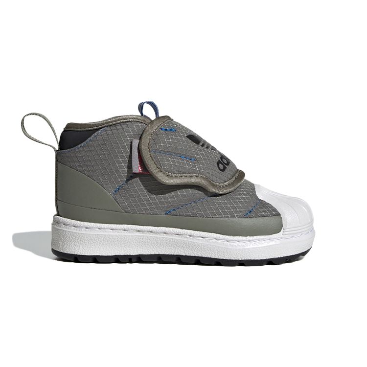 Adidas Originals Superstar Series Round Toe Velcro Warm Mid-Top Walking Shoes Baby Shoes Green FW1106