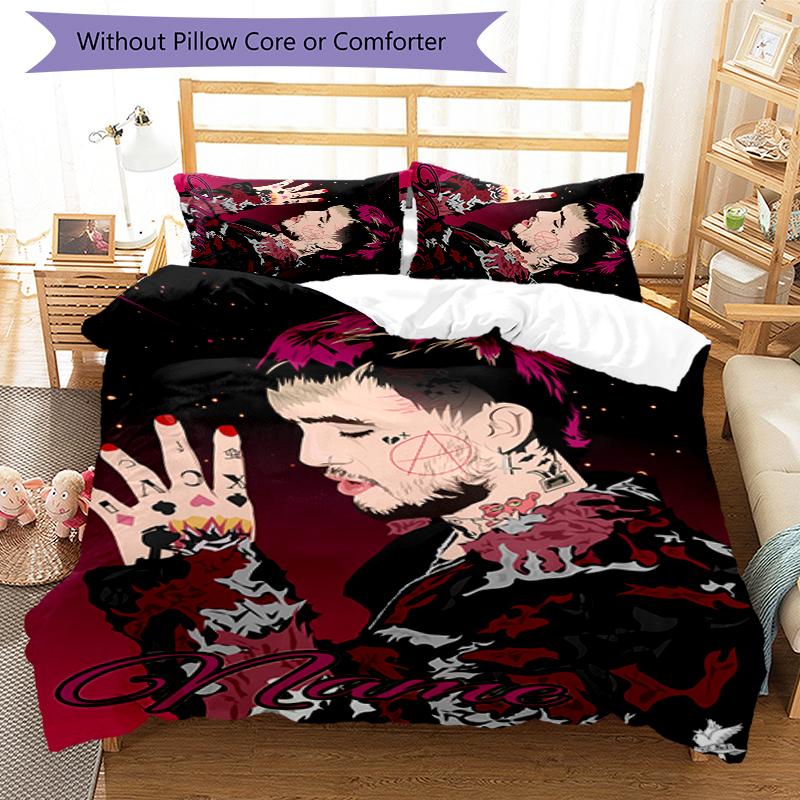 3pcs Custom Name Cartoon Lil Peep Bedding Set Duvet Cover Closure Includes 1 Duvet Cover & 2 Pillowcases for All Seasons Bedroom Decor