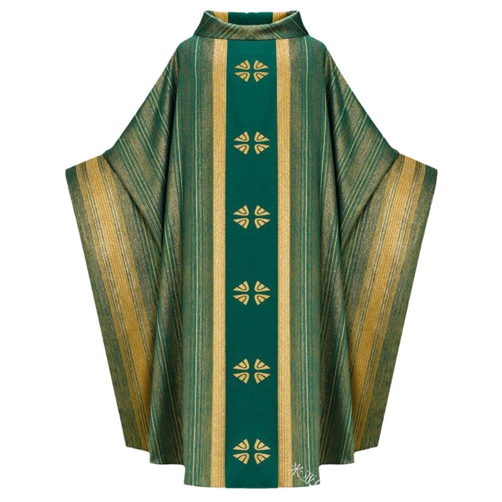 Casulla de Sacerdote Tejida Multicolores con Raya Dorada Vestimenta Litúrgica Gótica Túnica Clerical para Celebrante Pastor Iglesia Católica Misa