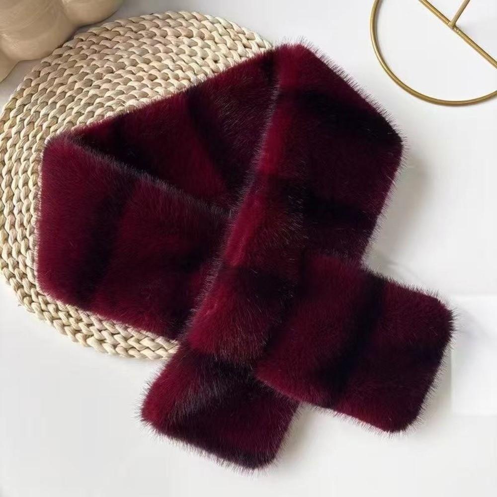 Striped Faux Mink Fur Scarf Thick Warm Neck Scarf Elegant Winter Neck Warmer