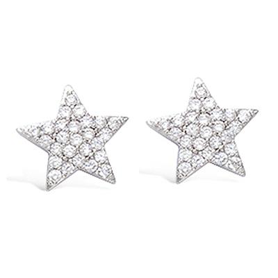 [N6903] - Weiße (rhodinierte) 'Stern' Silber Ohrringe - 10 mm