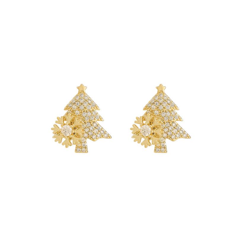 Christmas Design Rotating Snowflakes With Zircon Inlay Christmas Tree Gold Earrings Trendy Jewelry For Womens Accessories