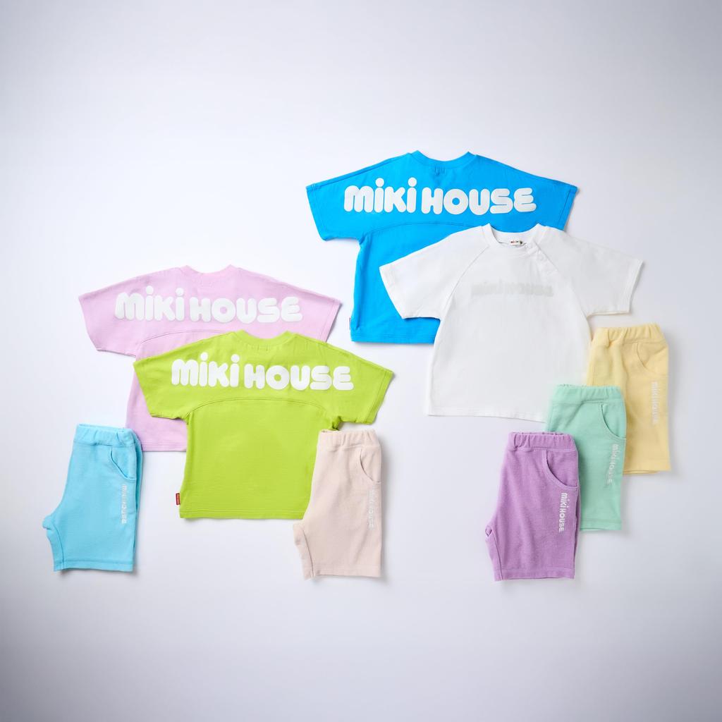 For Boys and for Babies and for Preschool and School White [Miki House] Web-exclusive Short-sleeved T-shirt, Plain, Logo, Girls, Kids, Use,