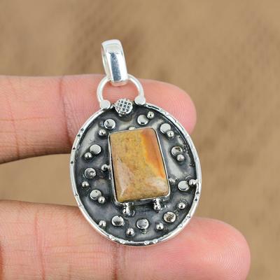 Natural Picture Jasper Gemstone Pendant 925 Sterling Silver Indian Jewelry