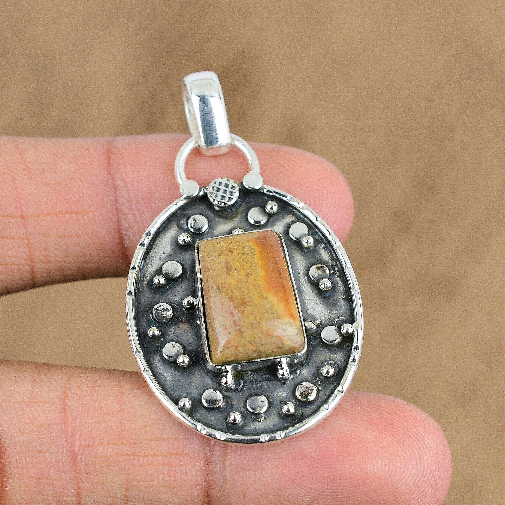 

Natural Picture Jasper Gemstone Pendant 925 Sterling Silver Indian Jewelry
