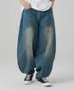AOTT Washed Elastic Waist Big Balloon Denim Pants Light Blue