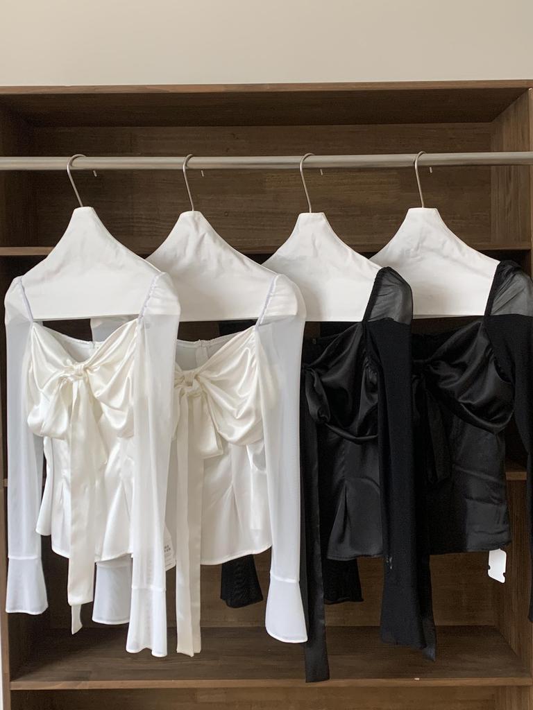 Spring 2026 Women's Slim French Bow Satin Bandeau Chiffon Shirt