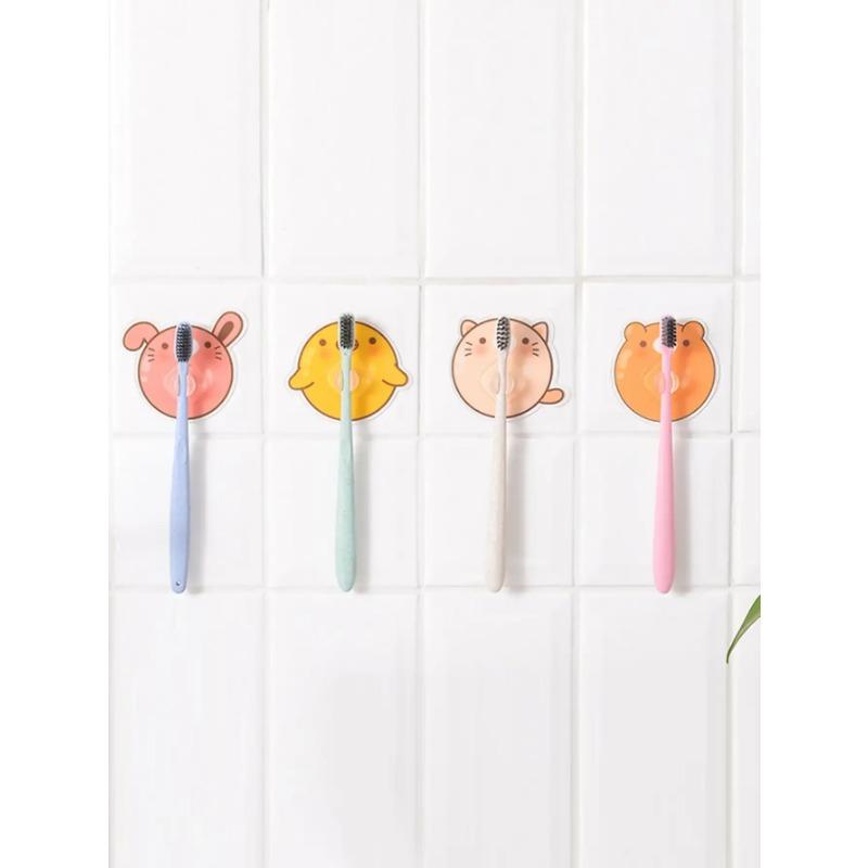1 Pc- Cartoon Animal Toothbrush Holder Wall Mounted Adhesive Plastic Drill Free Toothbrush Holder Bathroom Supplies-random