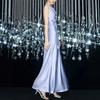High-End Acetate Glossy Swing Collar Dress: Summer Socialite Style with Pleated Waist-Cinching and Luxe Texture.
