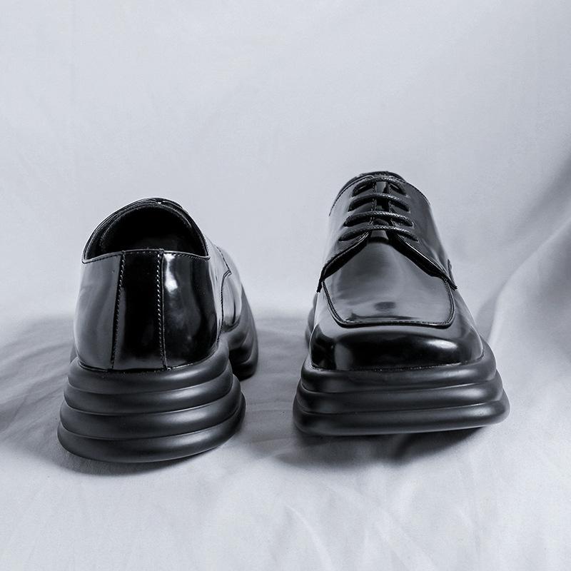 British Style Square Head Small Leather Shoes Spring New Loafers Uniform Patent Leather Shoes Men'S 36763-R