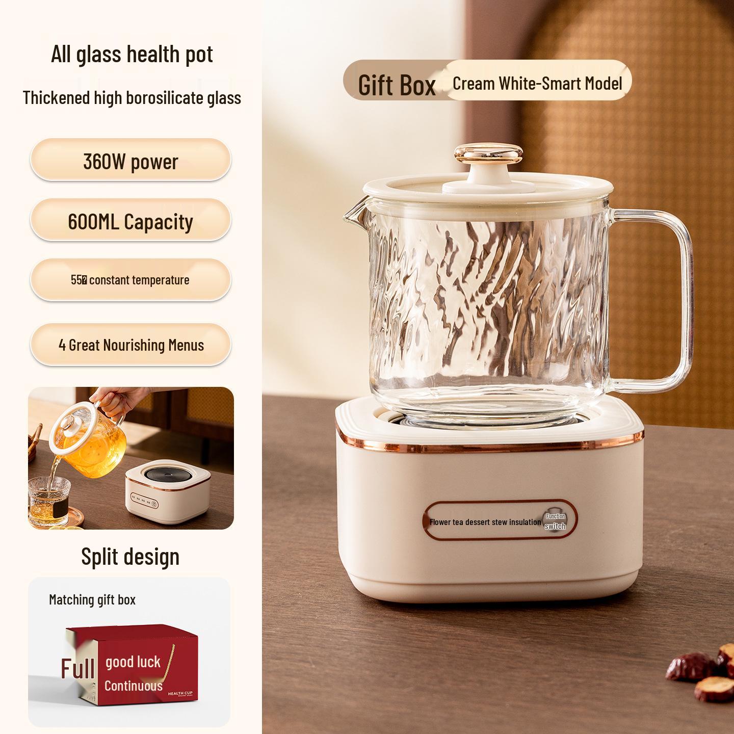 

Полностью стеклянный электрический чайник: Многофункциональный чайник для дома и офиса 600ml