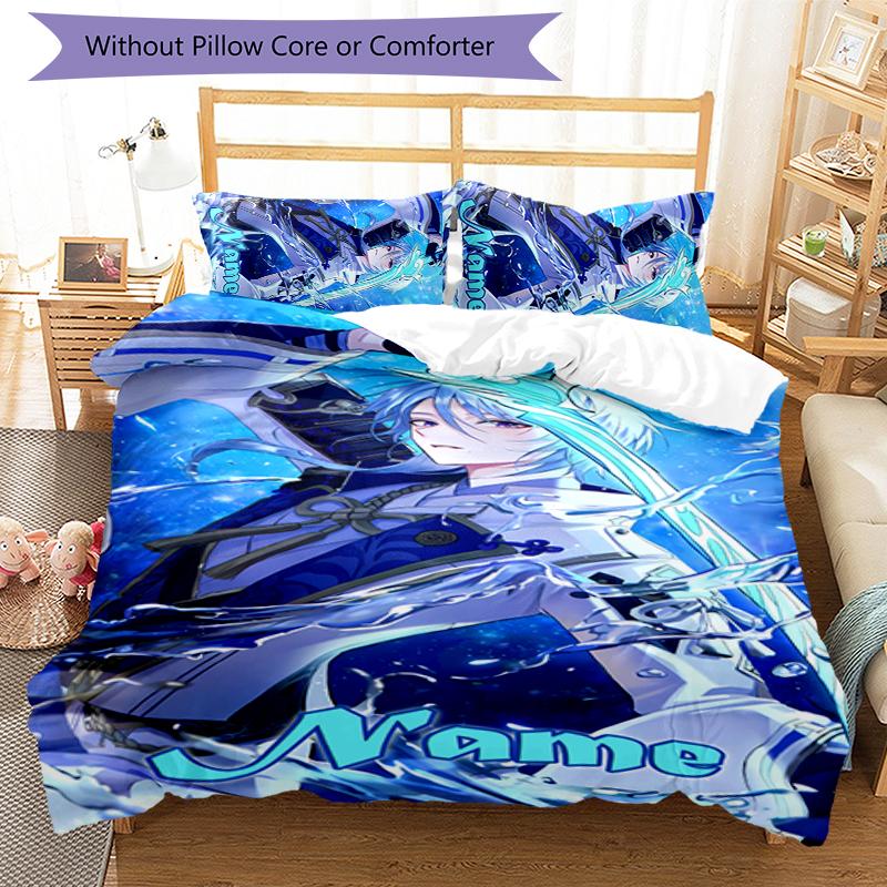 3pcs Custom Name Cartoon Genshin Impact Characters Bedding Set Duvet Cover Closure Includes 1 Duvet Cover & 2 Pillowcases for All Seasons Bedroom Deco