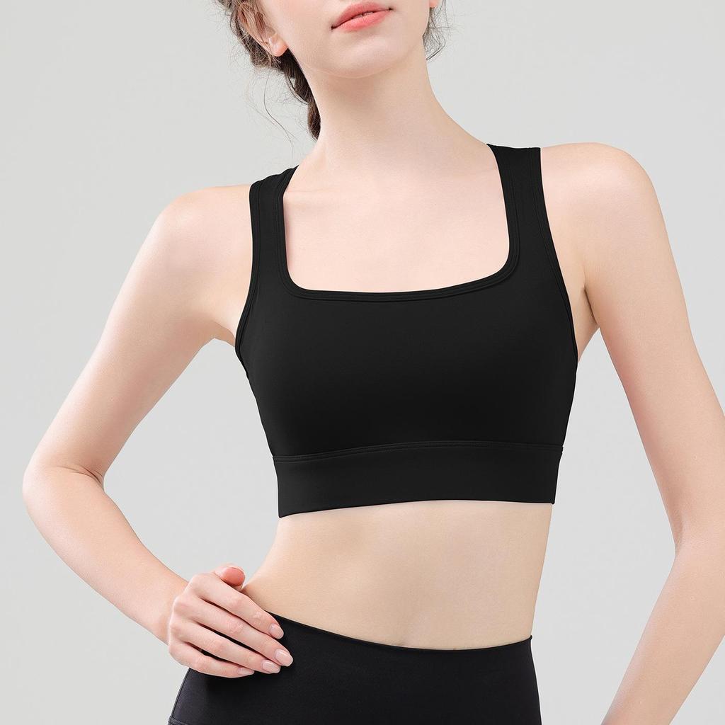 U-Neck Gathered Women's Sports Bra – Shockproof, Anti-Sagging Yoga Vest for Fitness and Running