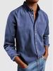 2024 Retro Long Sleeve Lapel Men's Solid Color Shirt for Europe and America