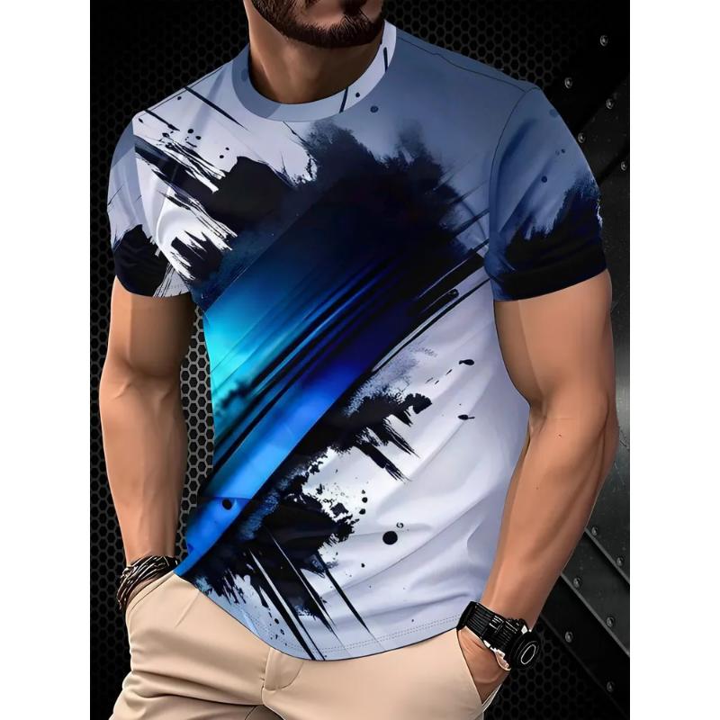 Fashion Men's Crew Neck Short Sleeve 3D Casual Color Printing Casual Short Sleeve Crew Neck T-Shirt