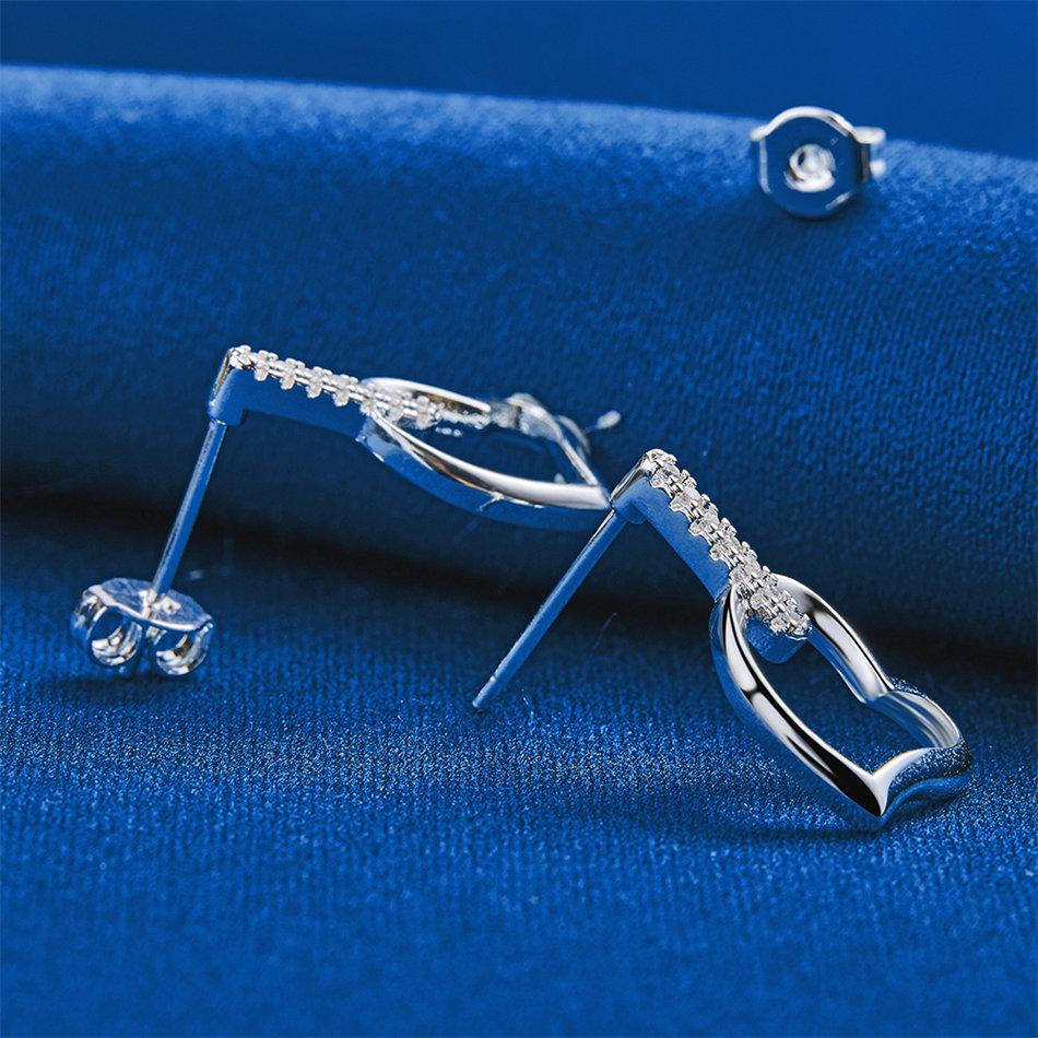 Elegant 925 Sterling Silver Luxurious Hollow Heart Zircon Stud Earrings for Women Fashion Wedding Party Gifts Jewelry