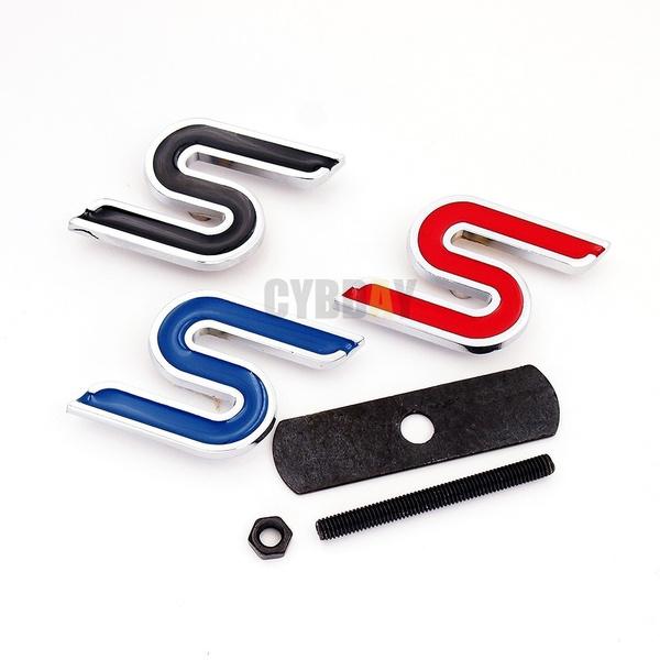 S Chrome Metal Car Front Hood Grille Emblem Badge Rear Trunk Car Stickers Car Styling