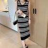 New striped knitted dress French design sense temperament thin sleeveless vest skirt medium and long versatile