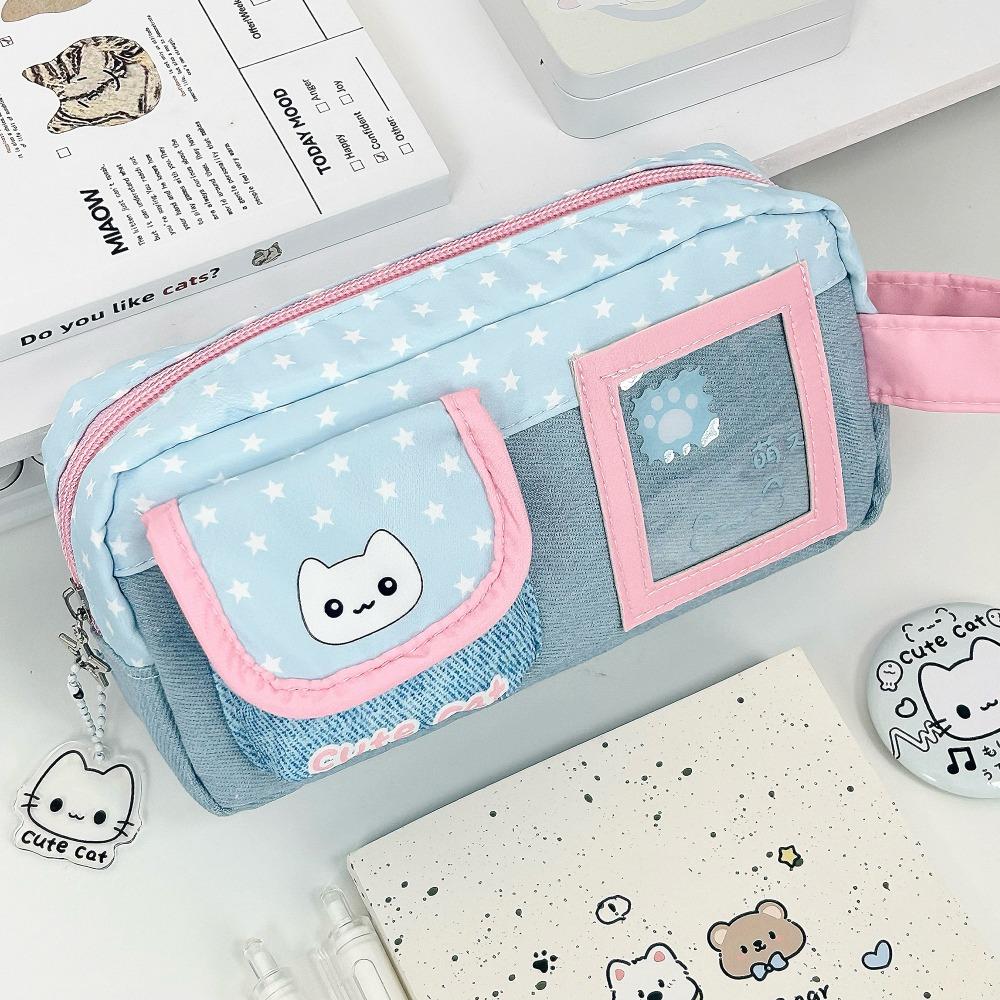 Large Capacity Pen Bag Cat Star Print Stationery Bag Portable Stationery Organizer Bag Students