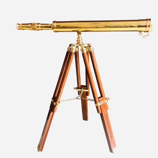Brass Telescope on Wooden Tripod  40.64 Nautical Scope Golden Telescope Decor