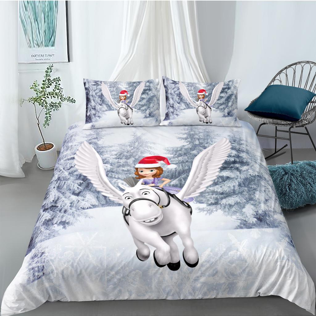 Santa Elk 3D Digital Printing Three-Piece Quilt Cover Sheet Grinding Quilt Cover