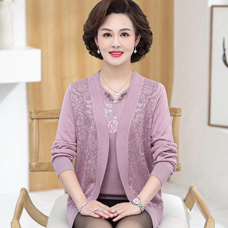 

Stylish Spring & Autumn Jacket and Short Sleeve T-shirt Set for Middle-aged Women XL (100-110 lbs) рожевий/фіолетовий