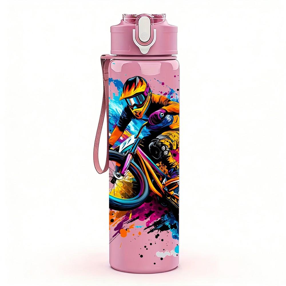 1PC Graffiti Bicycle Colorful Street Art Print 750ml Color Plastic Sports Water Bottle Leakproof Flip Straw Lid Suitable for Sports Office Home Use