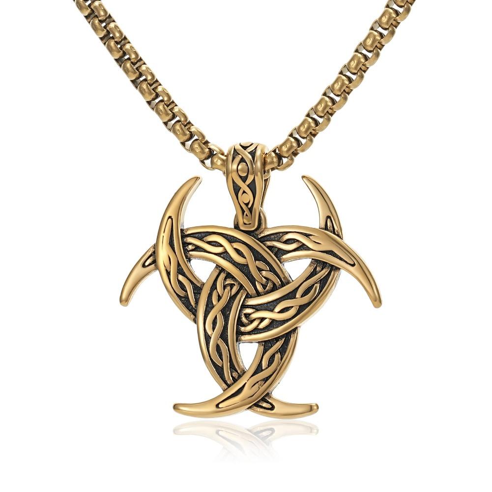 Retro Viking Design Celtic Knot Pendant Necklace for Men Stainless Steel Trendy