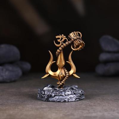 Trishul with Damru Traditional Trishul Damru Shiva Trishul Idol Decorative Showpiece for Car Dashboard Home Decor Pooja Room Black Base 3.9 Inch