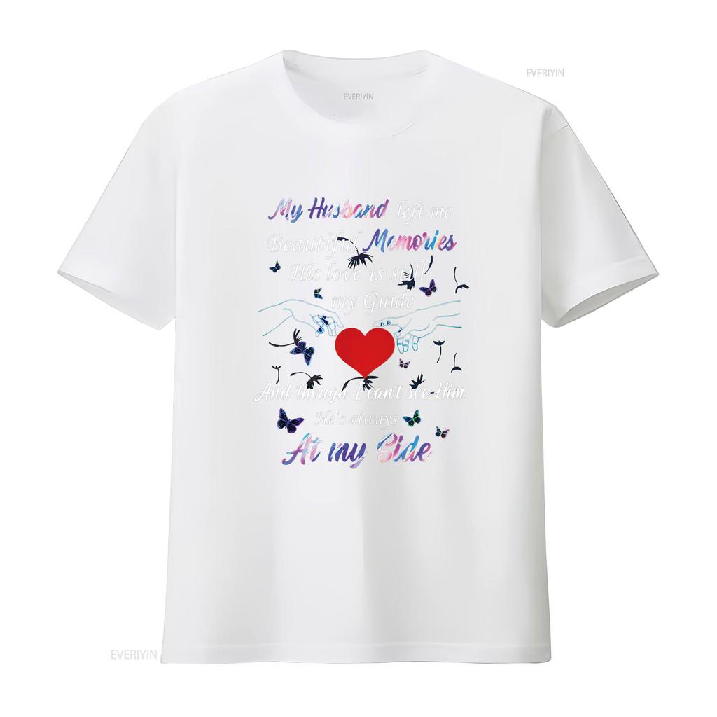My Husband Left Me Beautiful Memories Memorial T Shirt Vintage Washed Stylish Graphic Stretched Comfortable Casual Homme Unisex