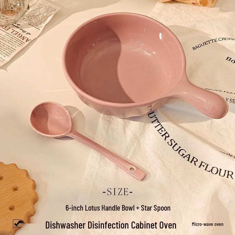 Ins Style Ceramic Handled Bowl with Spoon