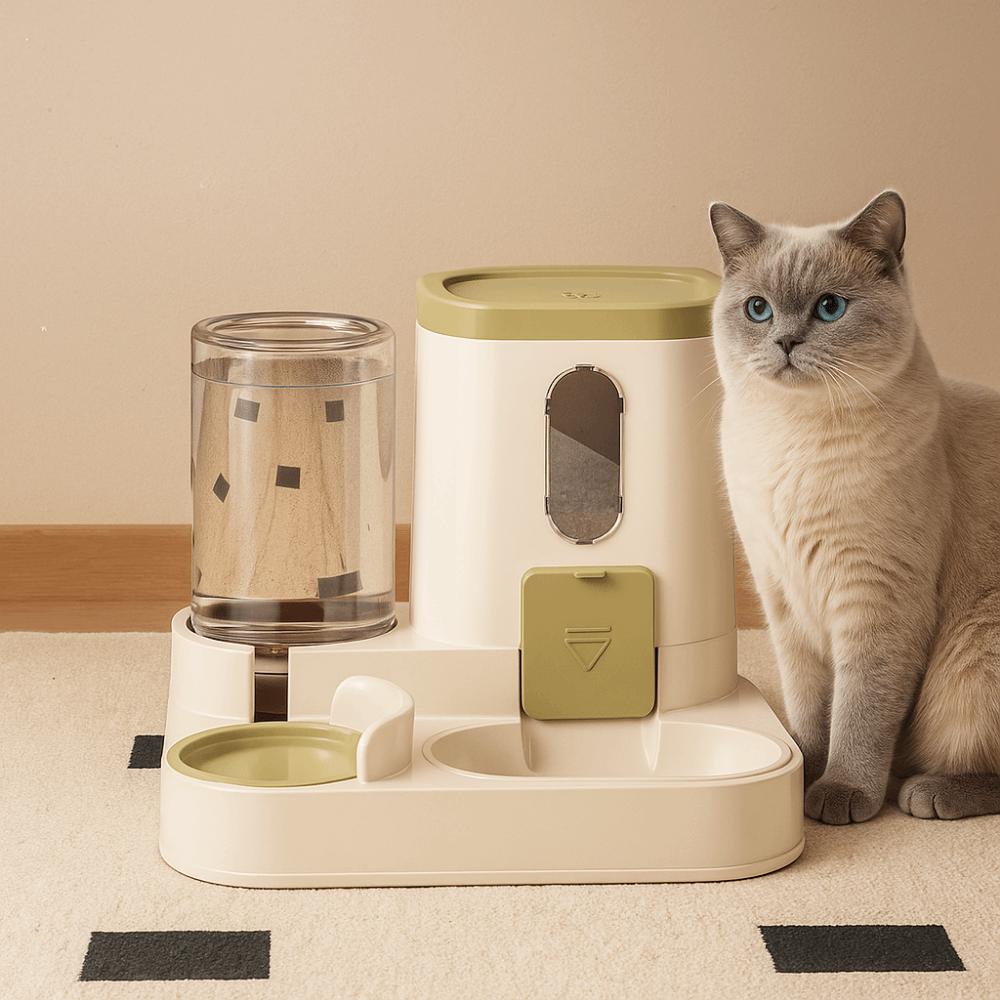 Integrated Automatic Cat Water Feeder Dry Wet Separation Detachable Cat Dog Food Bowl with Water Fountain Large Capacity