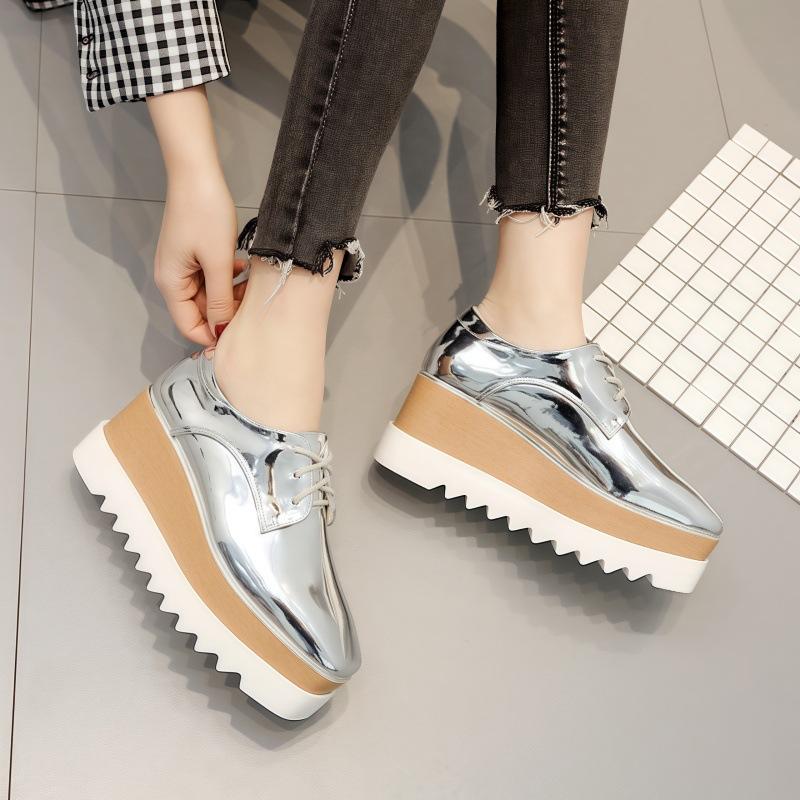 Fashion Women's Wedge Shoes Sneakers Platform Thick Sole High PU Rubber Women's Sneakers With Platform Wedge Shoes Thick Sole Rubber Hig