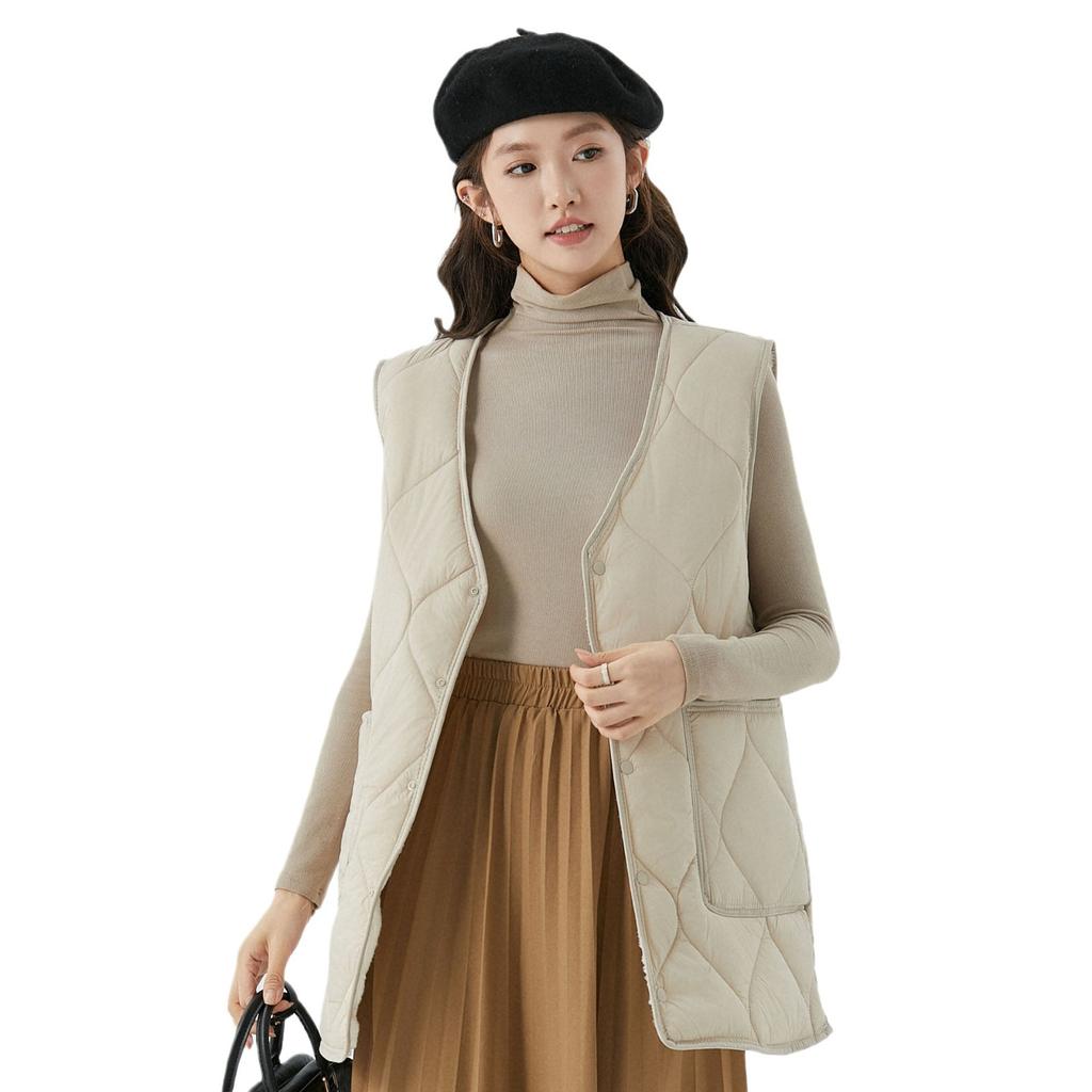 Autumn and Winter Women's Down Cotton Vest Thickened and Increased Warmth In The Long Section Slim Mao Vest Fashionable and Warm