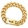 Strong Large Dogs Chain Collar 19Mm Cuban Link Chain Collar With Safety Buckle 18K Gold Stainless Steel Dog Martingale Collars
