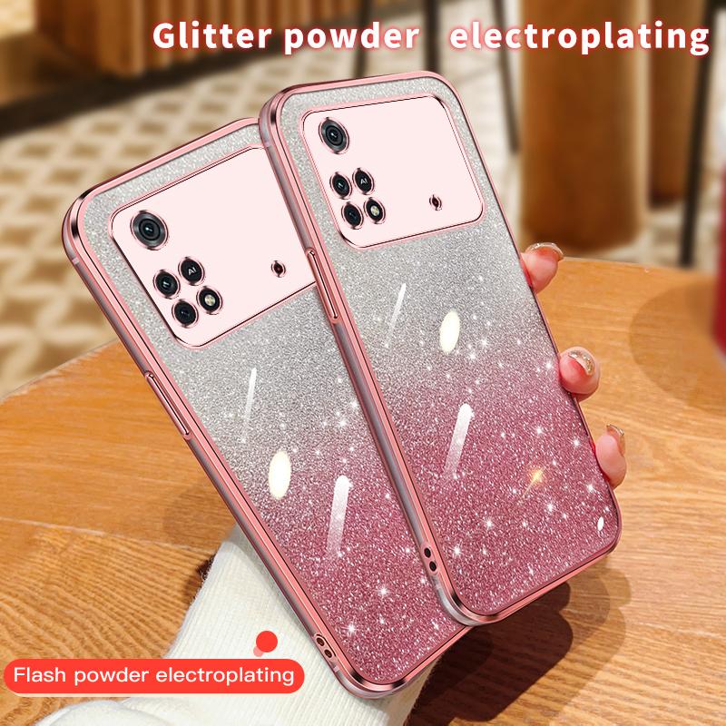 KEYSION Luxury Plating Glitter Phone Case for Xiaomi POCO M4 Pro 4G 5G Transparent Soft TPU Shockproof Back Cover for POCO M4 Pro 5G