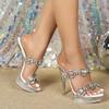 Rhinestone Sexy High Heel 13CM Thin Heel Waterproof Table Slippers Transparent Crystal Shoes Shoes Banquet High LFD-1099-Q20