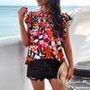 Sleeveless Ruffled Collar Printed Top With Loose Casual T-shirt