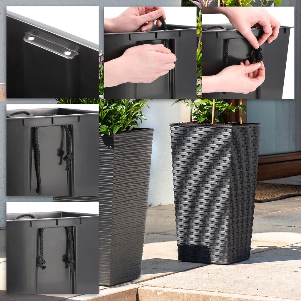 KADAX Set of 3 Flowerpots Flowerpots Inserts Garden Flowerpots Tall Rattan Graphite 57cm