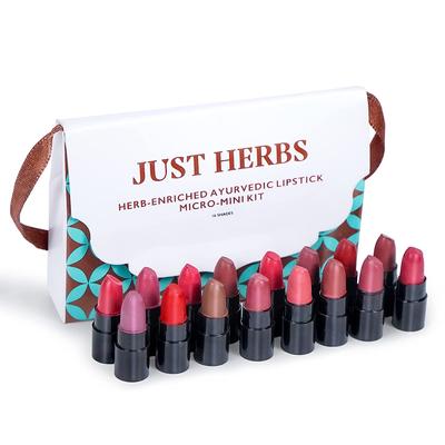 Just Herbs Ayurvedic Creamy Mini Matte Lipstick Set For Lip Hydrating & Moisturizing, Suitable For All Skin Tones 38gm ( Pack of 16)