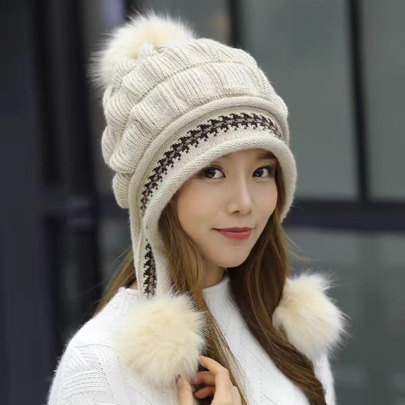 Winter New Velvet Warm Outdoor Cold Ear Protection Wool Knitted Hat Children Sweet and Cute Leisure