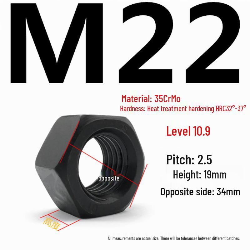 35CrMo High-Strength Hex Nut, Grade 10.9, Blackened, M8-M30