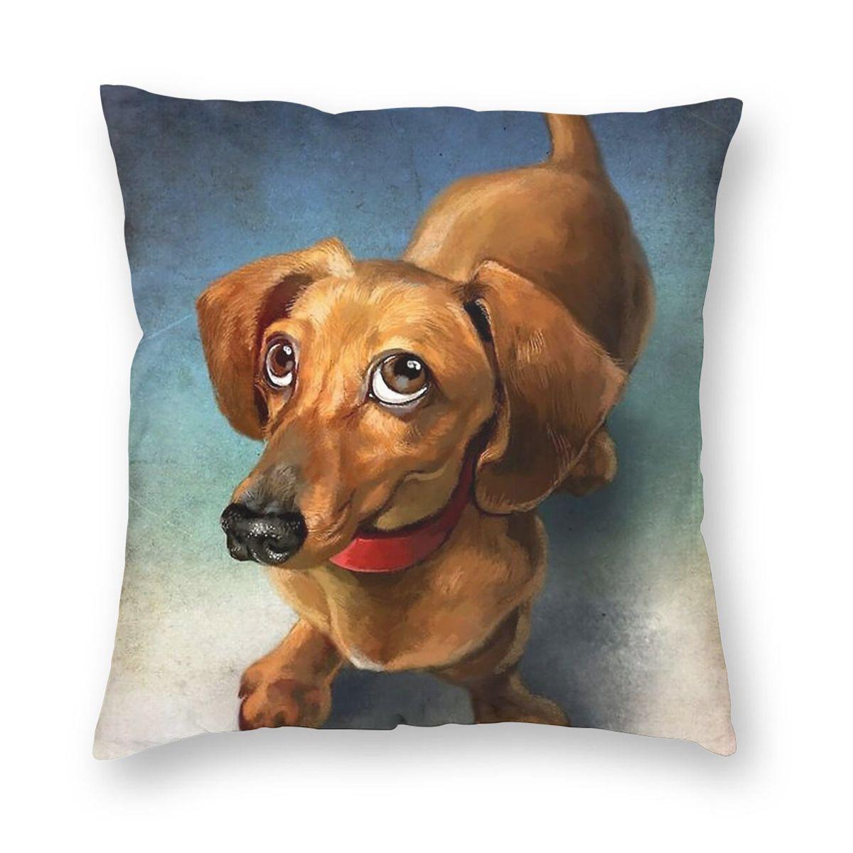 Dachshund Portrait Square Pillowcase Polyester Linen Velvet Creative Zip Decor Pillow Case Sofa Cushion Cover x 30x30cm