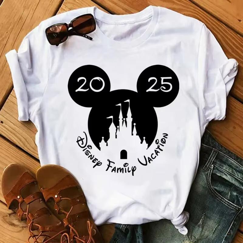 Disney Cartoon 2025 Trip Graphic Printed T-shirt Female Casual Short Sleeve Tops Tees Fashion Summer Clothing Harajuku T Shirt