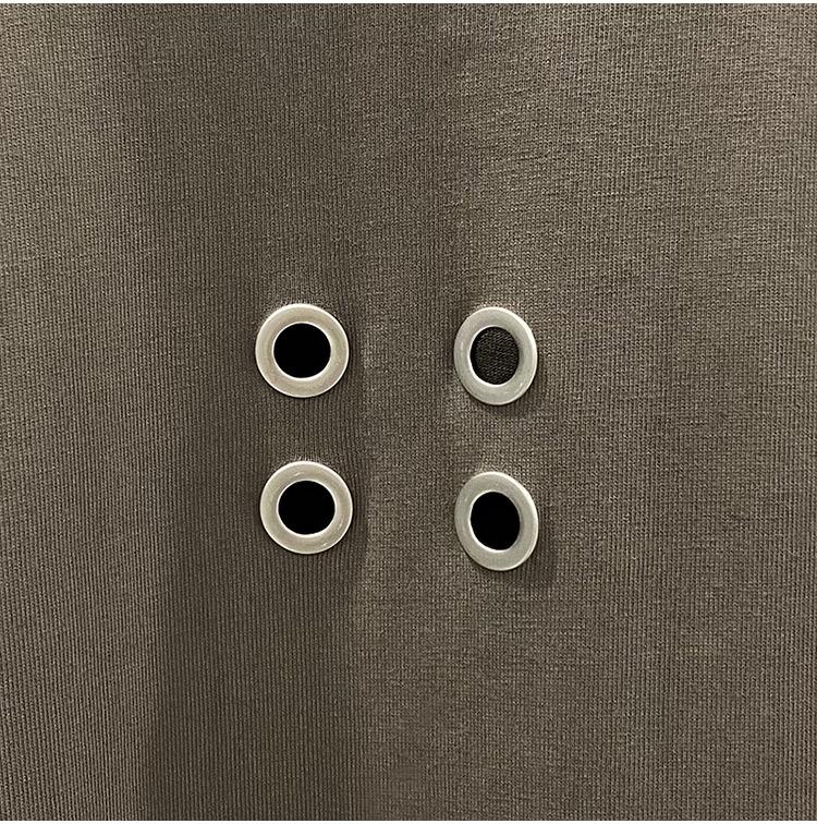 2023 Summer Loose Knit T-Shirt with Eyelet and Ribbon Design