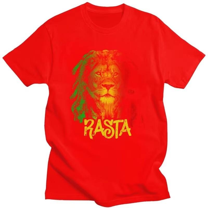Rasta Lion Graphic Tee for Unisex Pure Cotton Breathable Short Sleeve T-Shirt Jamaican Pride Casual Top