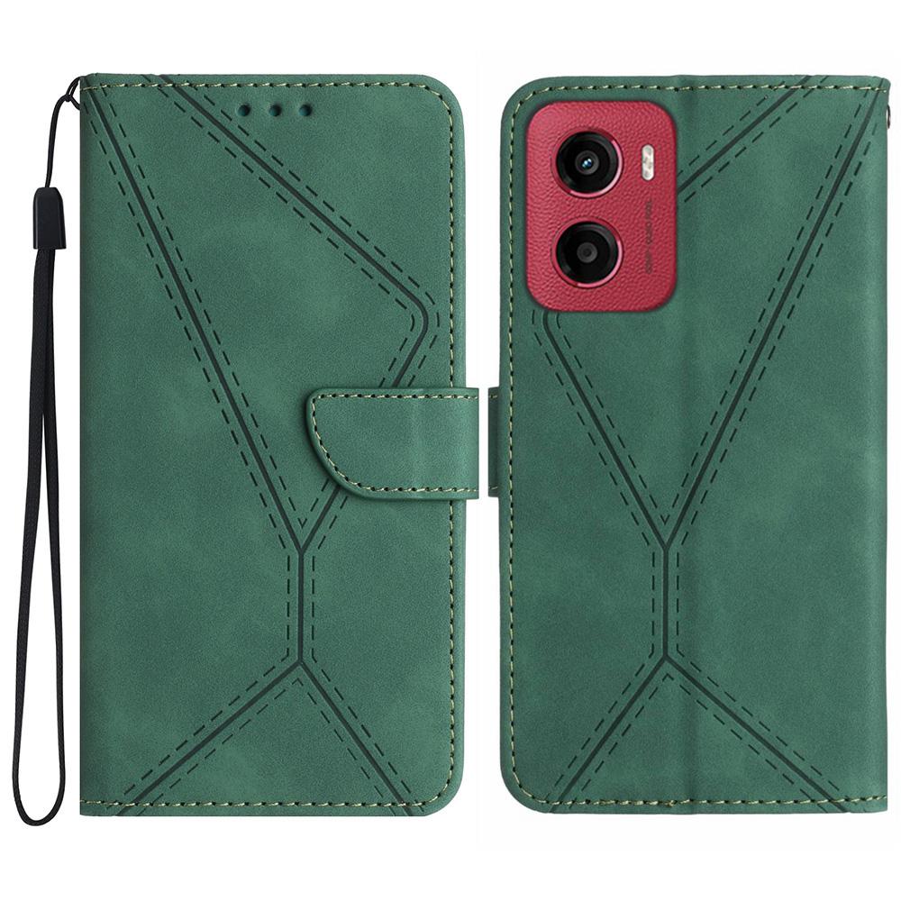 

For Motorola Moto G05 4G Case Skin Touch Lines PU Leather Flip Phone Cover Green