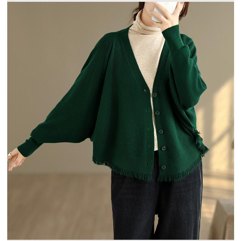 DIMANAF 2025 Women Plus Size Sweaters Cardigan Autumn Winter Solid Knitting Loose Bat Sleeve Tops Shirts