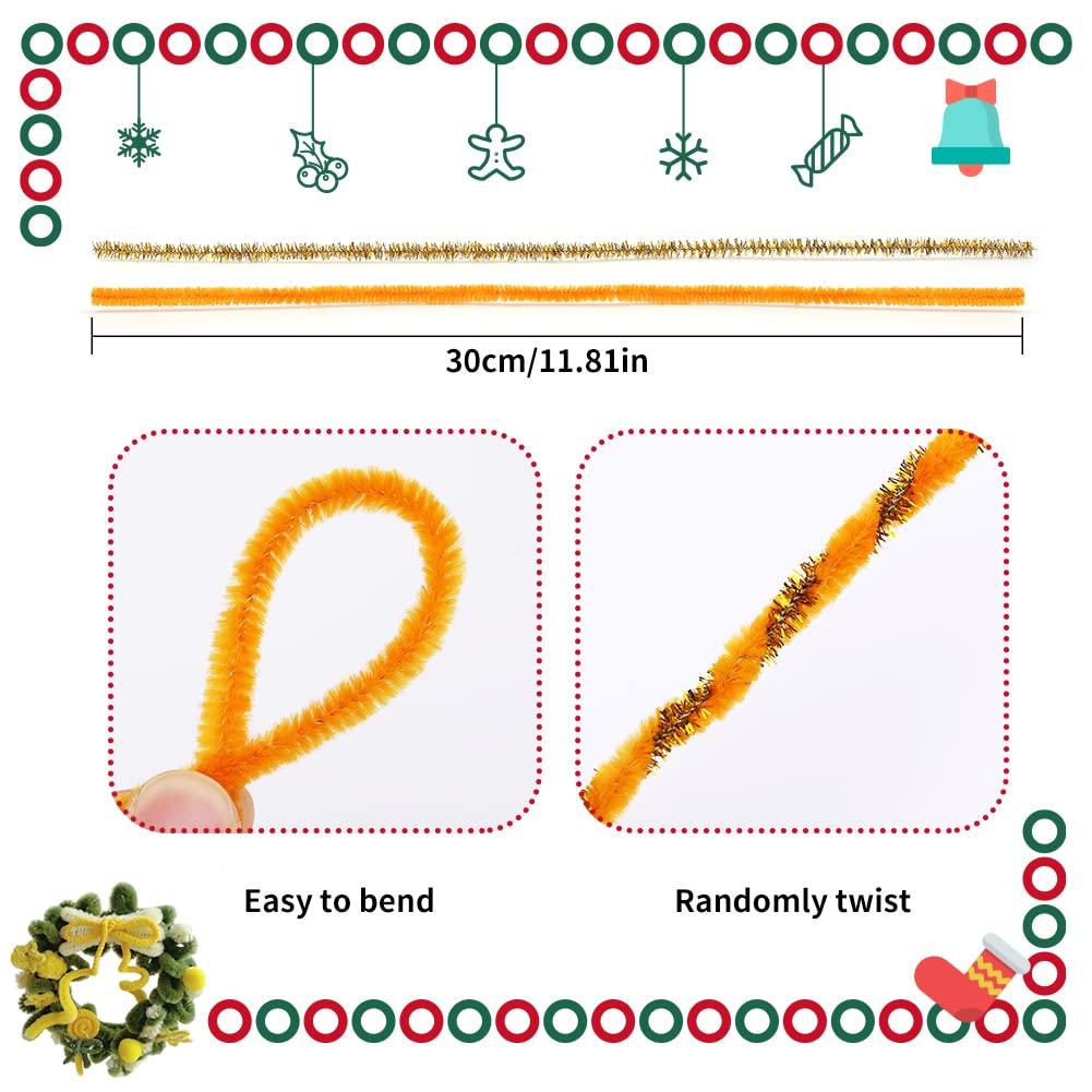 Fenrry 200PCS 4 Color Pipe Cleaners Chenille Stem Set Glitter Craft Pipe Cleaners for Arts and Crafts Xmas Home Decoration